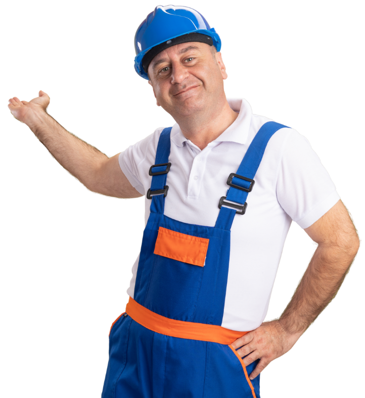 Air Duct Cleaning Greenwich CT man wearing a blue helmet signing beside