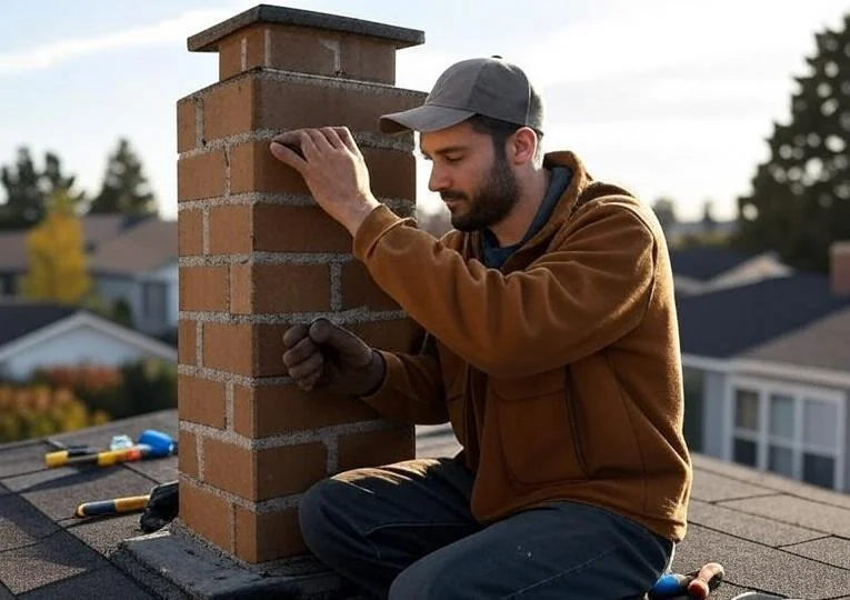 Chimney Cleaning Stamford CT man sitting beside the chimney